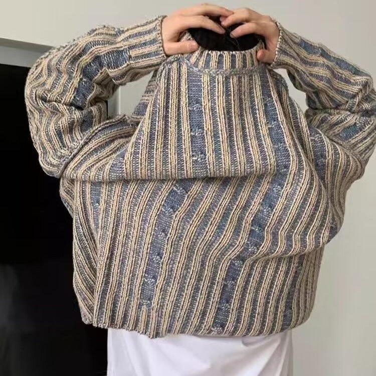 Men's Retro Striped Round Neck Knitted Pullover Sweater