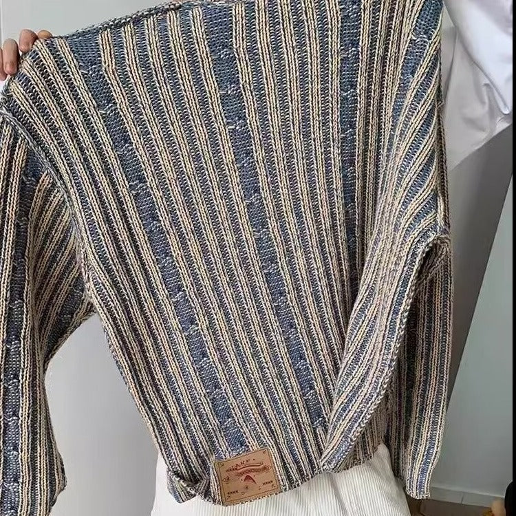 Men's Retro Striped Round Neck Knitted Pullover Sweater