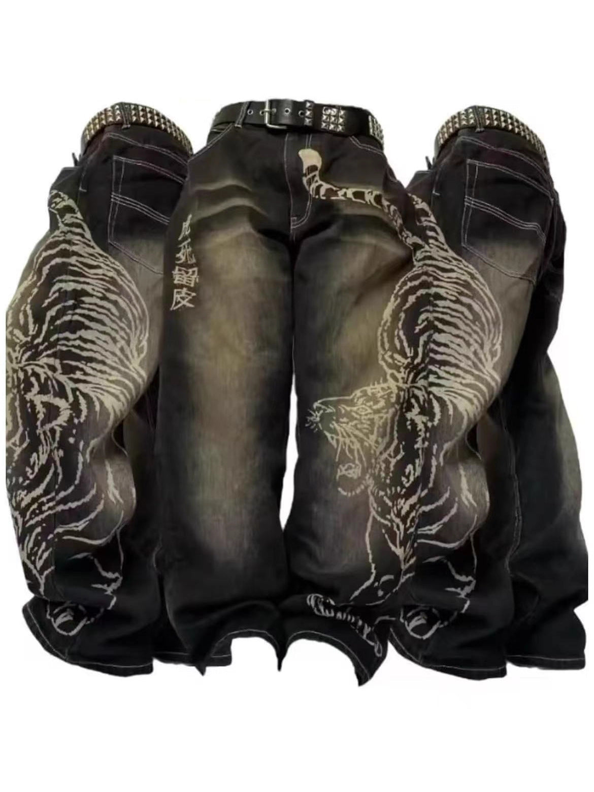AUVRIC STUDIOS™ Tiger Print Straight-Leg Jeans