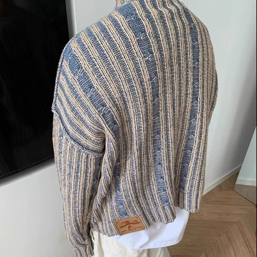 Men's Retro Striped Round Neck Knitted Pullover Sweater